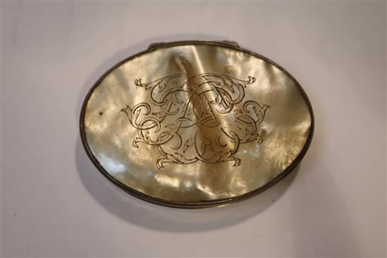 Seven horn, mother of pearl and lacquer objects of vertu, 18th - 20th century, largest 5 1/8in.